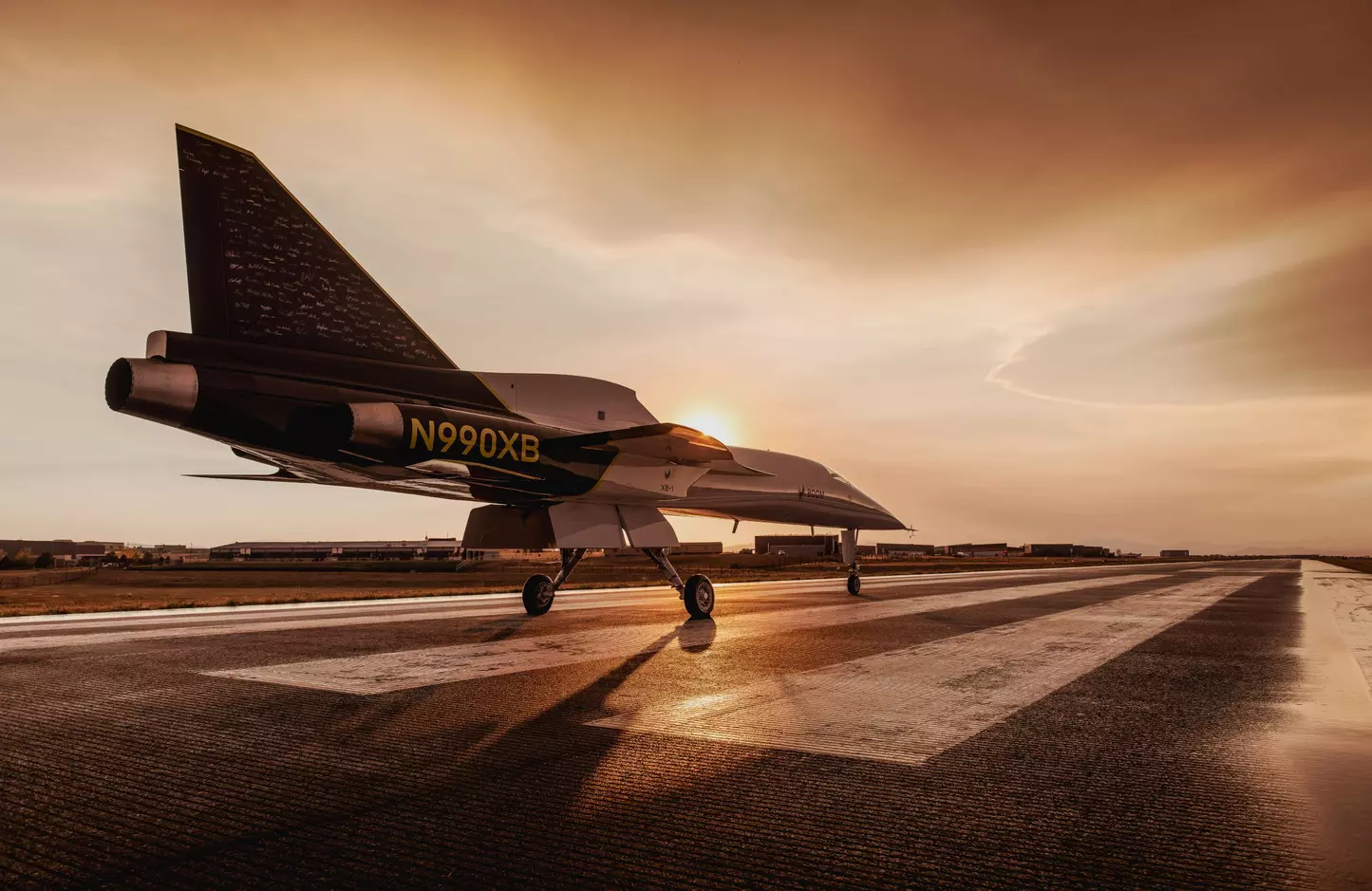 XB-1 by Boom Supersonic rolling on the runway, ready to take off (Credit: Boom press office)